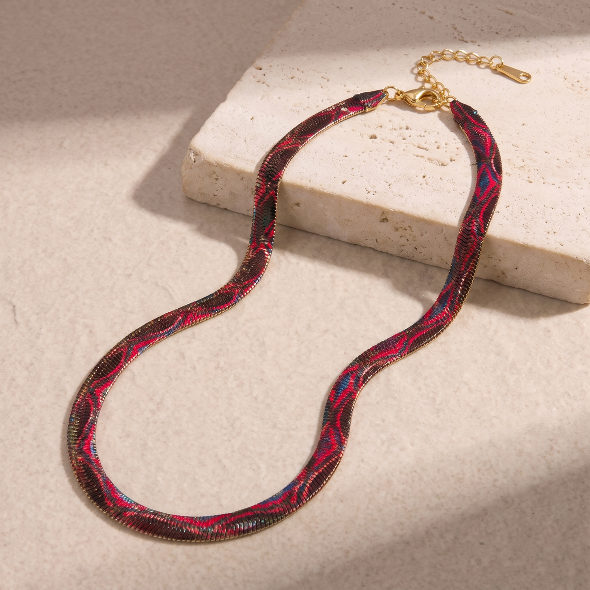 Serpelle Red snake-print necklace — complete necklace with gold-tone clasp