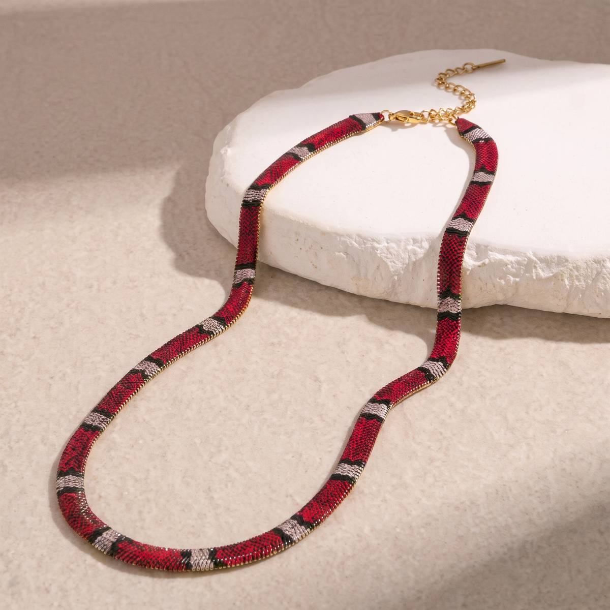 Serpelle Rose snake-print necklace — complete necklace with gold-tone clasp